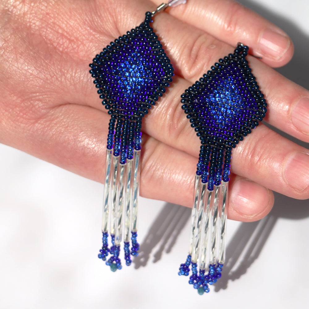 Earrings, Beaded Blue