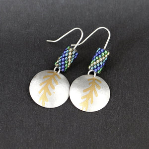Earrings, Silver with fused gold and hand bead work
