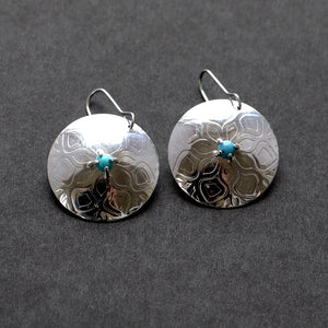 Earrings, Silver Domes with Turqouise